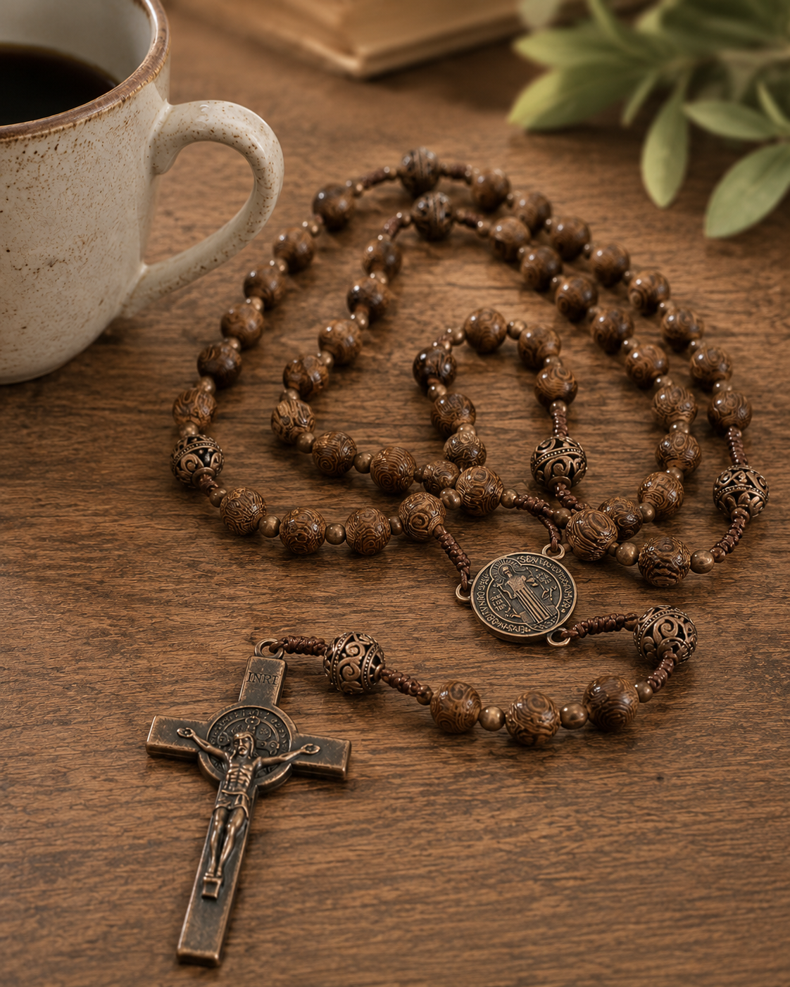 Brown Woodgrain St. Benedict Rosary